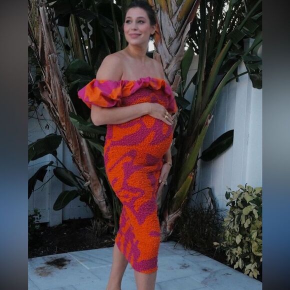 NWT Saylor Ciara Popcorn Midi Dress XS Pink/ Orange Floral Maternity Friendly - Picture 1 of 16